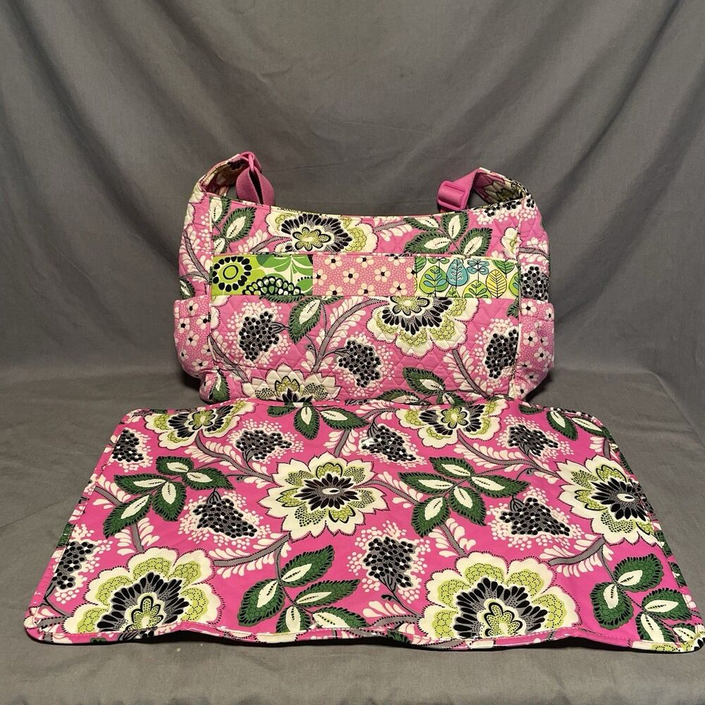 Vera Bradley Diaper Bag Pricilla Pink Pattern Changing Mat Baby Bag Shoulder Bag